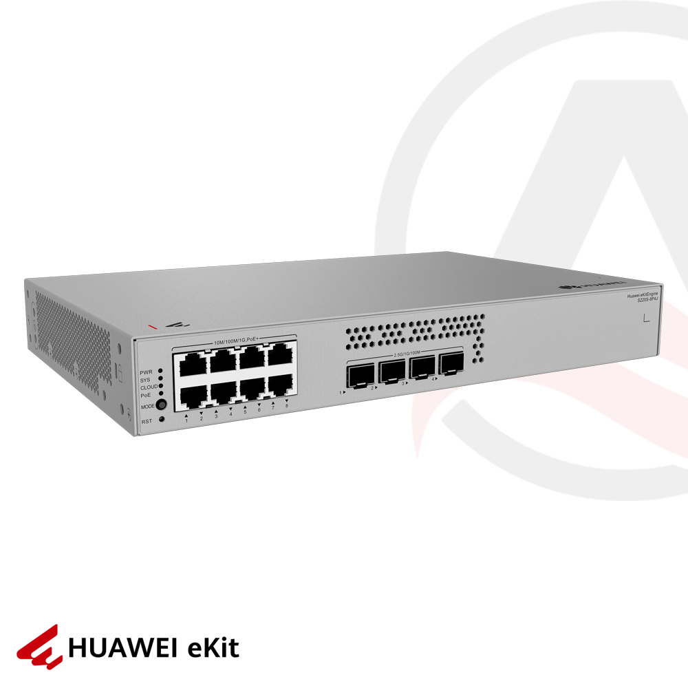 Huawei S220S-8P4J - 8 Port PoE, 4 Port 2.5G SFP, 10/100/1000 L2 Yönetilebilir Switch, 128W