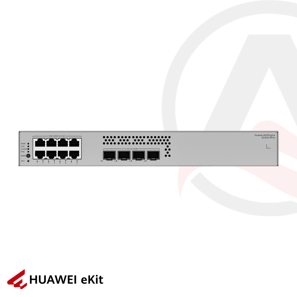 Huawei S220S-8P4J - 8 Port PoE, 4 Port 2.5G SFP, 10/100/1000 L2 Yönetilebilir Switch, 128W