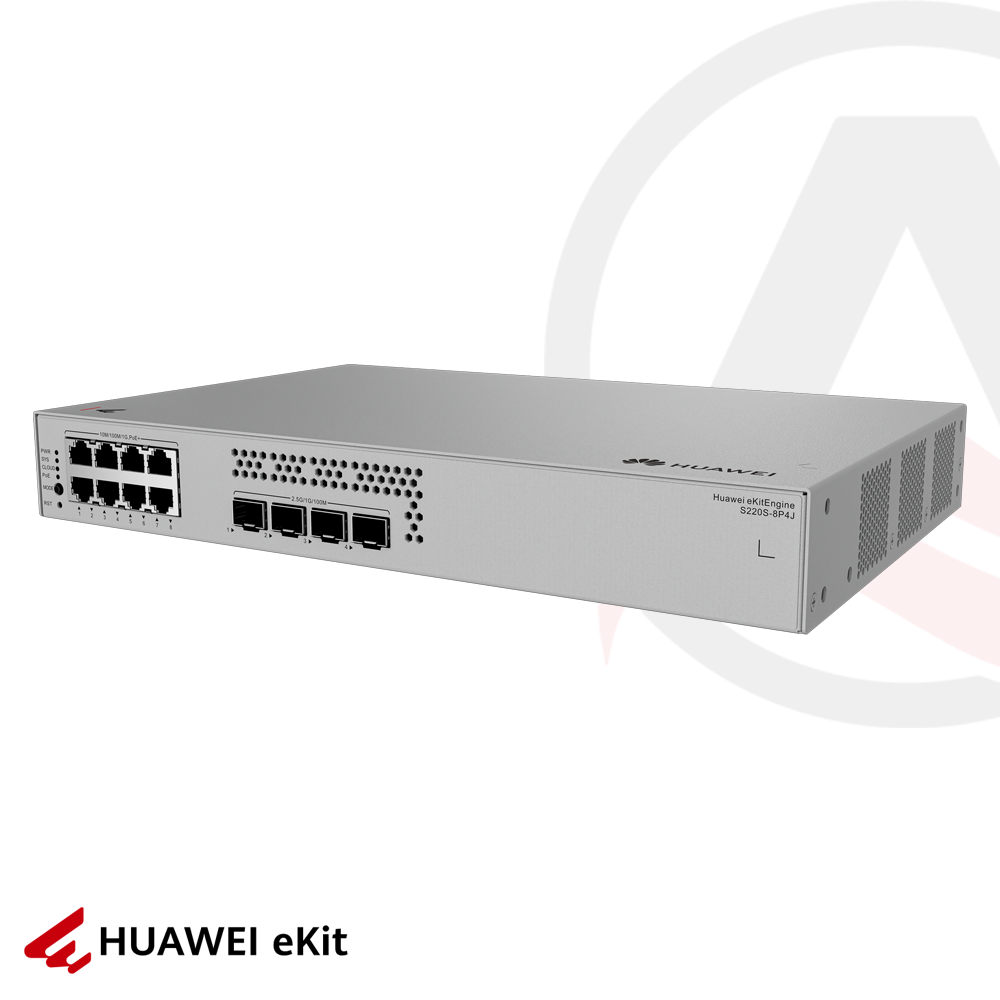 Huawei S220S-8P4J - 8 Port PoE, 4 Port 2.5G SFP, 10/100/1000 L2 Yönetilebilir Switch, 128W