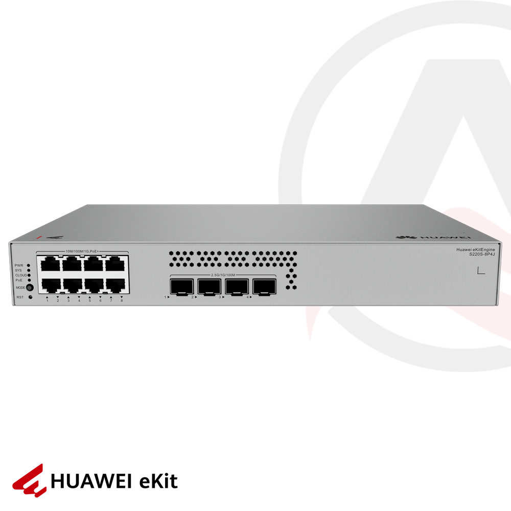 Huawei S220S-8P4J - 8 Port PoE, 4 Port 2.5G SFP, 10/100/1000 L2 Yönetilebilir Switch, 128W