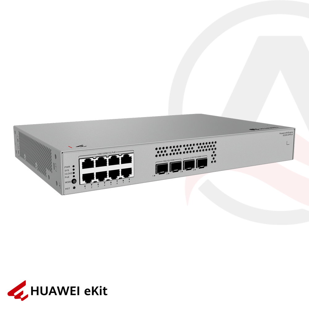 Huawei S220S-8P4JX - 8 Port PoE, 2 Port 2.5G, 2 Port 10G SFP, 10/100/1000 L2 Yönetilebilir Switch, 128W