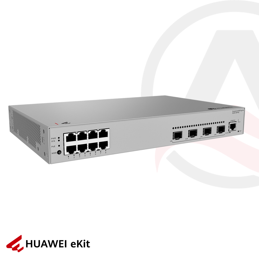 Huawei S220-8P4S - 8 Port PoE, 4 Port 10G SFP, 10/100/1000 L2 Yönetilebilir Switch, 125W