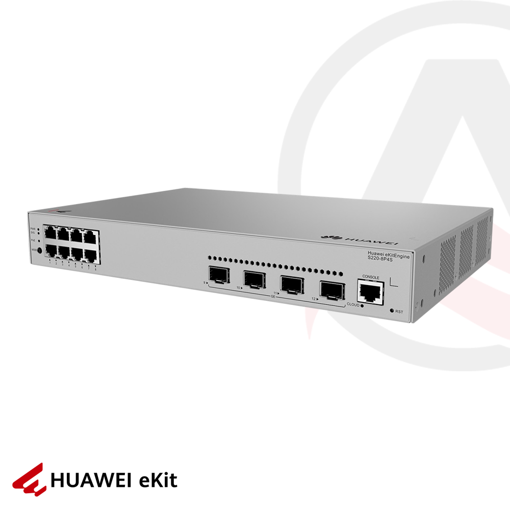 Huawei S220-8P4S - 8 Port PoE, 4 Port 10G SFP, 10/100/1000 L2 Yönetilebilir Switch, 125W