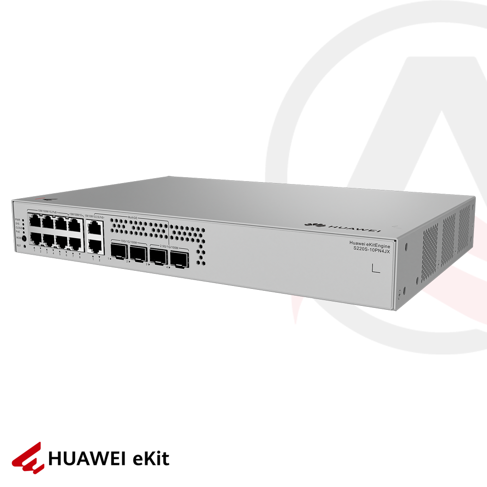 Huawei S220S-10PN4JX - 8 Port PoE, 2 Port 2.5G, 2 Port 10G SFP, 10/100/1000 L2 Yönetilebilir Switch, 128W