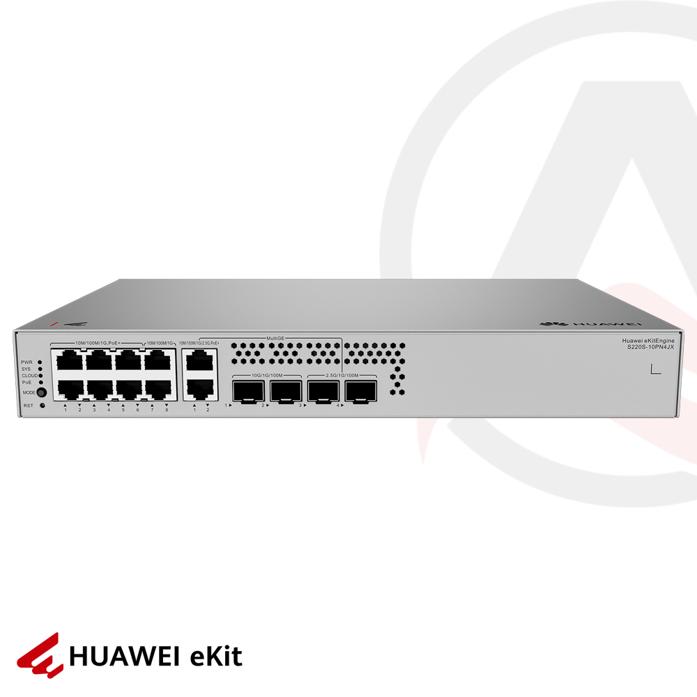 Huawei S220S-10PN4JX - 8 Port PoE, 2 Port 2.5G, 2 Port 10G SFP, 10/100/1000 L2 Yönetilebilir Switch, 128W